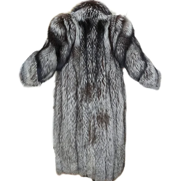 Vintage Genuine "Chubby" Fluffy Silver Indigo Fox Fur Full Length Coat - Picture 7 of 13